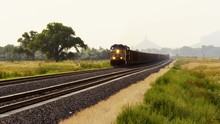 Diesel Freight Train Locomotive Near Chimney Rock Nebraska USA