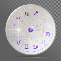 Wall Mural - silver wheel with twelve signs of the zodiac, astrology, esotericism, prediction of the future.