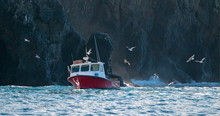Down East Style Lobster Boat At Coche Point And Chinese Harbor Off The Coast Of Santa Cruz Island In The Channel Islands National Park Off The Coast Of California United States