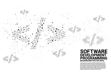 Poster - Vector Polygon software development programming tag icon with dot connect line. Concept for Programming language technology and coding.