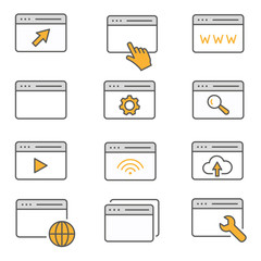 Poster - browser flat line icon set. vector illustration. editable stroke.