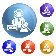 Poster - Judge bribery icons set vector 6 color isolated on white background