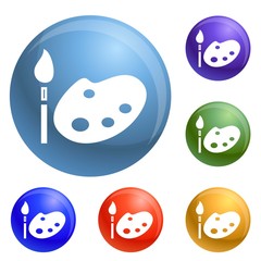 Poster - Brush paint tool icons set vector 6 color isolated on white background