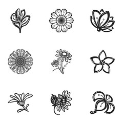 Poster - Decor flower icon set. Simple set of 9 decor flower vector icons for web design isolated on white background