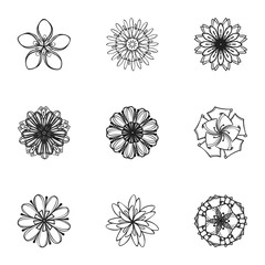 Poster - Tattoo flower icon set. Simple set of 9 tattoo flower vector icons for web design isolated on white background