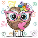 Fototapeta Pokój dzieciecy - Cute Owl in a pink glasses with heart