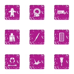 Poster - Cosplay icons set. Grunge set of 9 cosplay vector icons for web isolated on white background