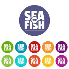 Wall Mural - Sea fish shop icons color set vector for any web design on white background