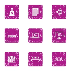 Poster - Cash bag icons set. Grunge set of 9 cash bag vector icons for web isolated on white background