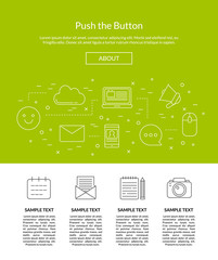 Wall Mural - vector line blog icons landing page template illustration with content text fo website