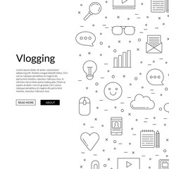 Wall Mural - vector line blog icons background with place for text and web button for website illustration