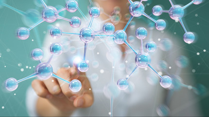 Leinwandbilder - Businesswoman using modern molecule structure 3D rendering