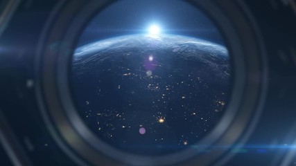 Wall Mural - 3d animation of a spaceship in orbit around planet earth in 4k