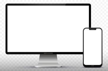 Computer Screen and Smart Phone Vector Illustration.