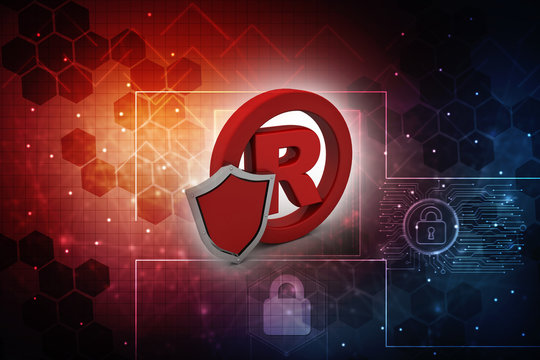3d rendering Business Registered Trademark Symbol Concept with shield