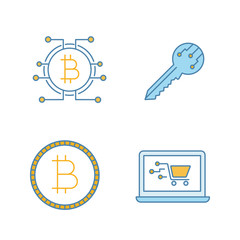 Poster - Bitcoin cryptocurrency color icons set