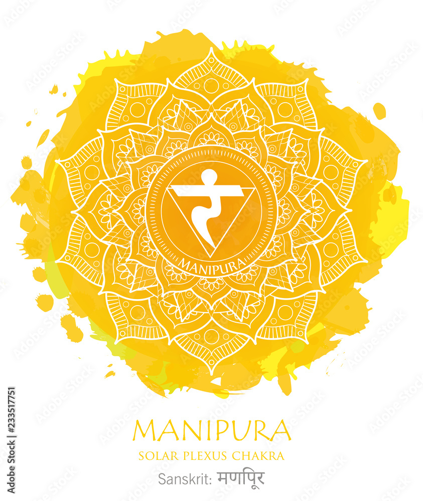 Third chakra illustration vector of Manipura - obrazy, fototapety, plakaty 