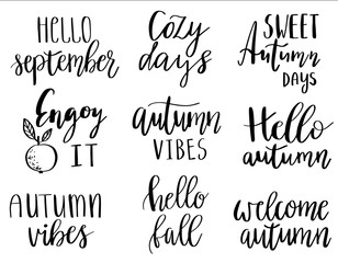 Wall Mural - Vector hand lettering autumn phrases set