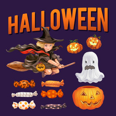 Poster - Halloween themed vector illustration set