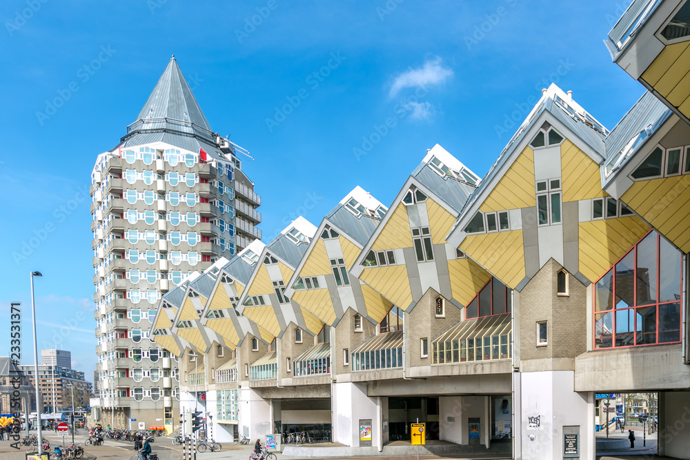 Cube houses designed by Piet Blom in Rotterdam; Netherlands. - obrazy, fototapety, plakaty 