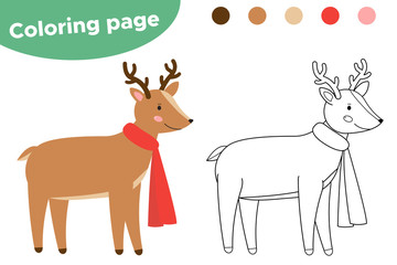 Coloring page for kids. Cute cartoon deer. Woodland animals. Vector illustration.