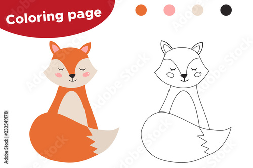 Coloring Page For Kids Cute Cartoon Fox Woodland Animals Vector