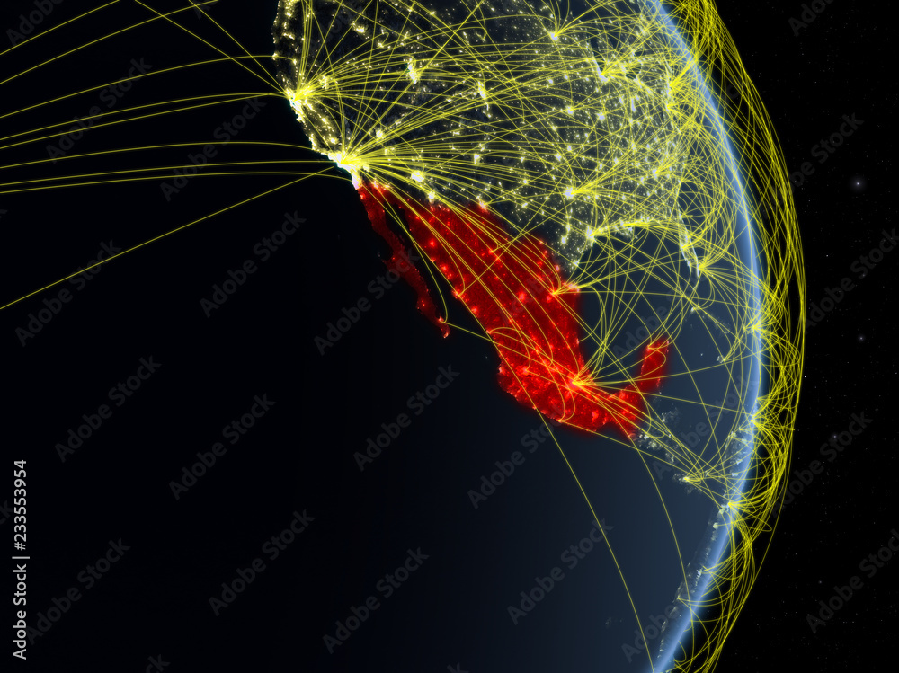 Mexico at night on planet planet Earth with network. Concept of ...