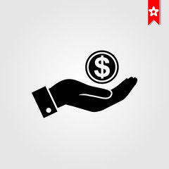 Aufkleber - Money in hand icon flat style isolated on background. Money in hand icon sign symbol for web site and app design.