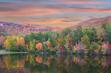 Fall Foliage Reflected In The Lake At  Cheaha State Park, Alabama
