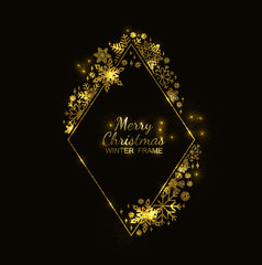 Wall Mural - White rhombus snowflake frame, decoration on red background, Christmas design for greeting card or postcard. Vector illustration, merry xmas snow flake framework