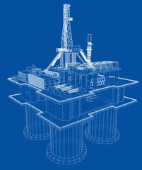 Offshore oil rig drilling platform concept. Vector