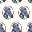 Seamless pattern with portrait of zebra.