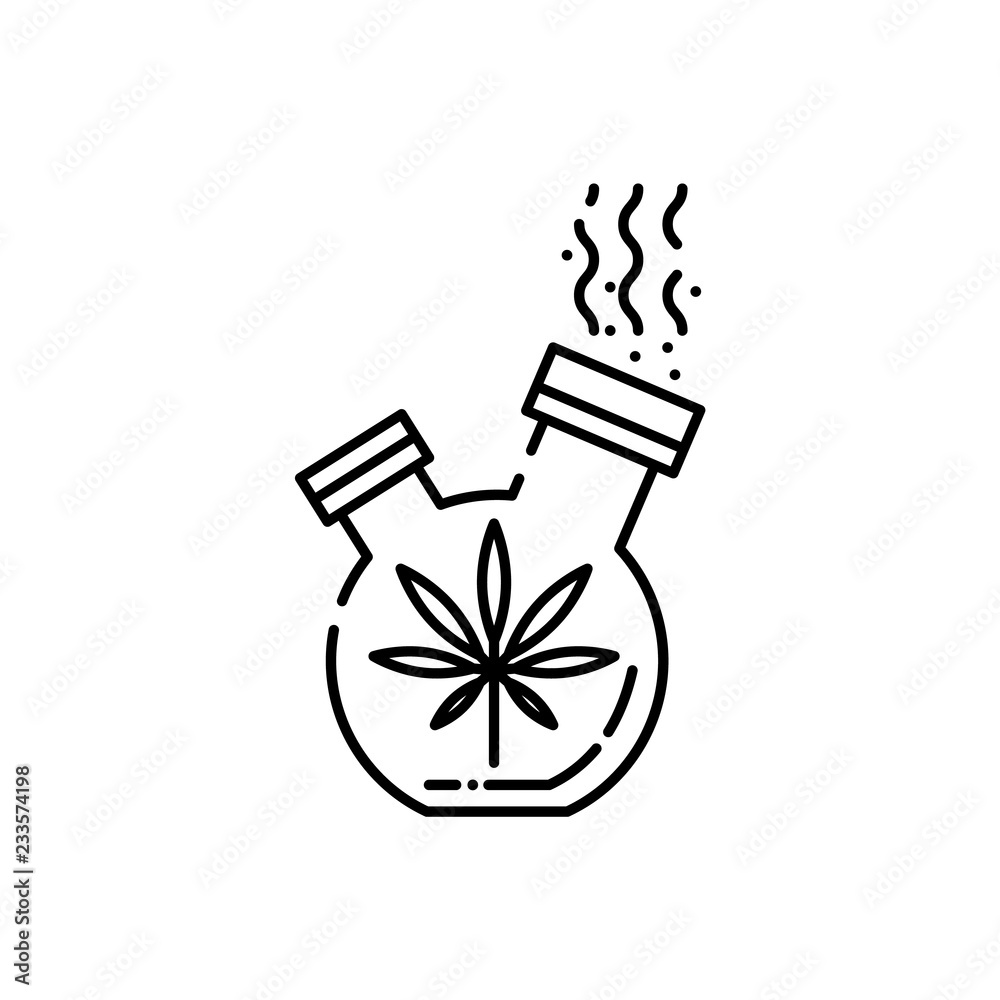 Bong for smoking cannabis line icon - thin outline symbol of stuff for smoke  weed with marijuana leaf isolated on white background. Vector illustration  of apparatus for drug consumption. Stock Vector |, image size:1000x1000