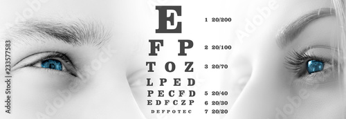 Male And Female Eyes Close Up On White Isolated Background Vision