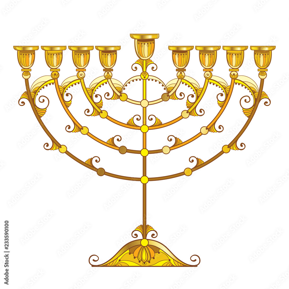 Vector Drawing Of Outline Golden Hanukkah Menorah Or