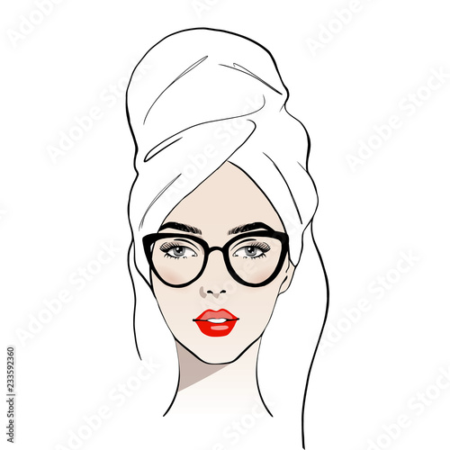 Beauty Spa Face With Red Lips And With Glasses Pretty Woman