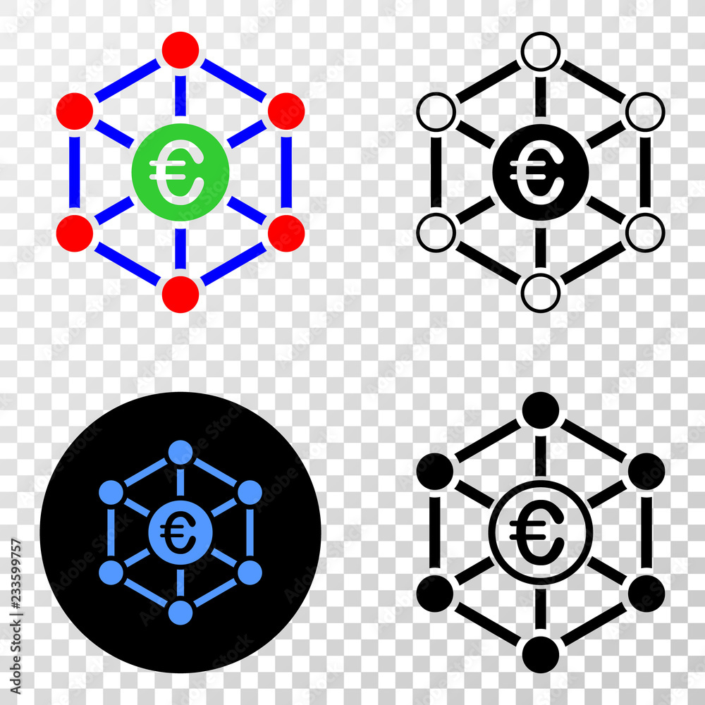 Euro network EPS vector icon with contour, black and colored versions ...