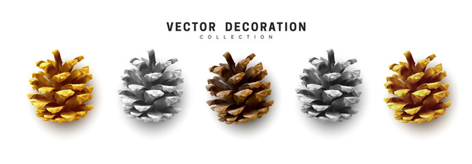 Poster - Realistic pine cones set isolated on white background