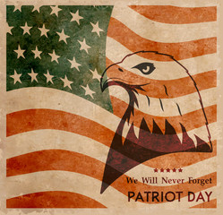 Wall Mural - Bald eagle symbol of North America on grunge background with USA flag.