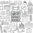 Europe Monuments Tour Traditional Doodle Icons Sketch Hand Made Design Vector