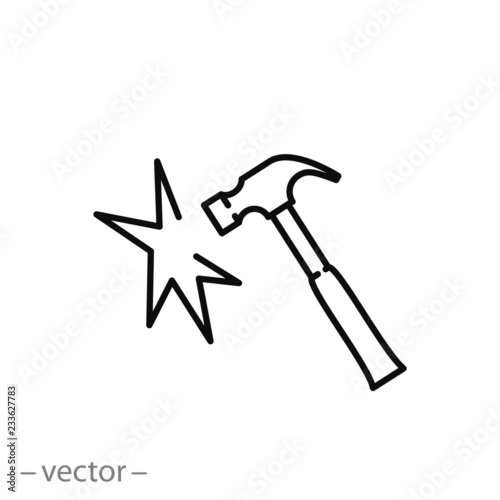 Photographie hammer icon, linear sign on white background - editable vector illustration