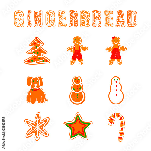 Fotografering Vector Gingerbread Collection, Cookies Letters and Different Shapes