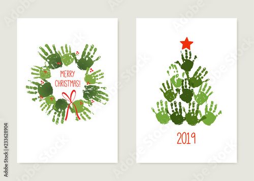 Fotografia, Obraz Handprint Christmas tree with red star
