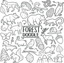 Forest And Mountain Animals Traditional Doodle Icons Sketch Hand Made Design Vector