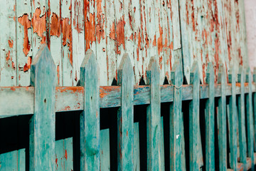 Vintage wooden fence, painted blue