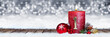 canvas print picture - Erster Advent schnee panorama Kerze mit Zahl dekoriert weihnachten Aventszeit holz hintergrund lichter bokeh / first sunday advent