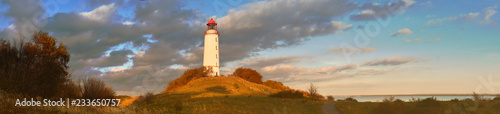 Fotografija  Autumn panoramic image of Hiddensee island on Baltic sea with white lighthouse D