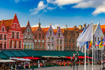 Wall Mural - Typical Flemish colored houses on the Grote Markt or Market Square in the center of Bruges, Belgium