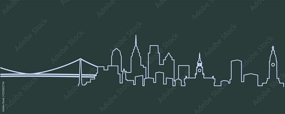 Philadelphia Single Line Skyline - obrazy, fototapety, plakaty 
