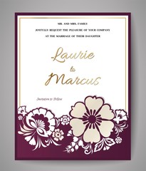Wall Mural - Wedding Floral Invitation. Template for laser cutting. Vector illustration.